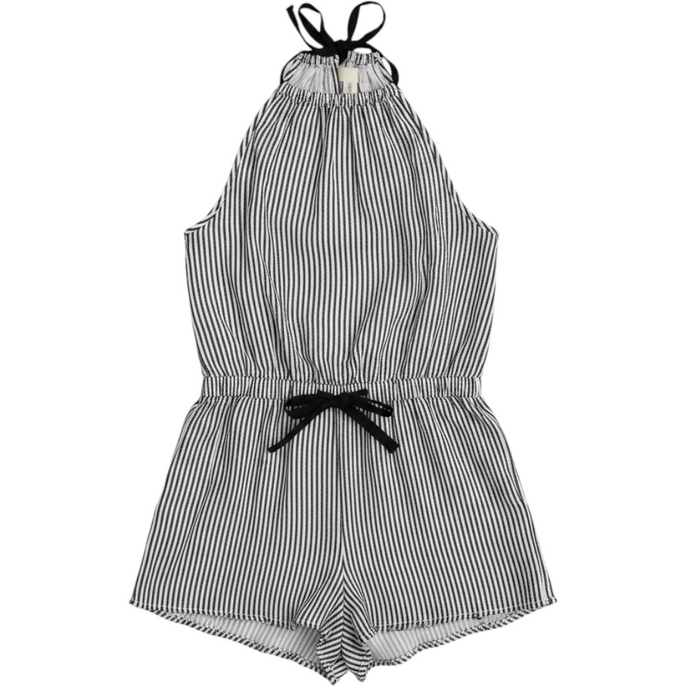 Cloth & Stone Anthropologie Susana Romper Black White Striped Halter Sm Pockets